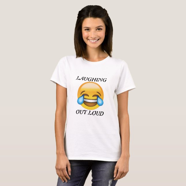 Femmes riant le T-shirt bruyant d'Emoji (Devant entier)