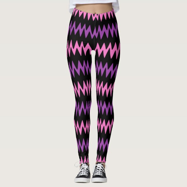 Femmes Zig Zag Purple/Rose de la mode Leggings (Devant)