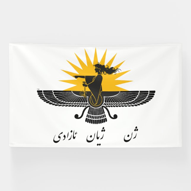 FemmeVieLiberté Faravahar Kurdistan bannière or (Horizontal)