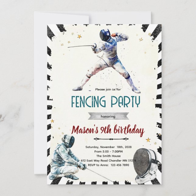 Fencing Birthday party Invitation (Devant)