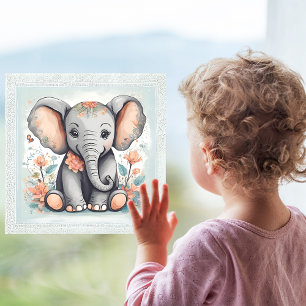 Fenêtre Autocollant Éléphant Bébé pour Porte en Verre