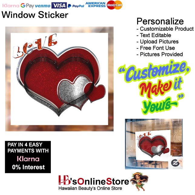Fenêtre Autocollant pour vitre d'entreprise (Business Heart Window Cling Sticker White Background.)
