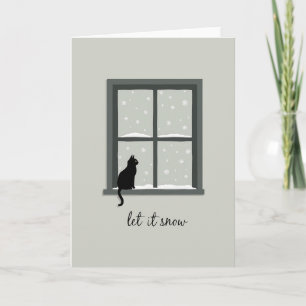 Fenêtre Chat Noir Laisser Neige Carte Hiver