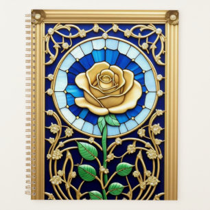 Fenêtre élégante en verre coloré avec rose dorée