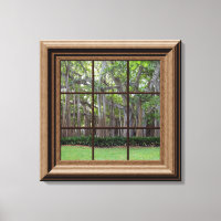 Fenêtre encadrée en bois Faux Vue sur Arbres Toile