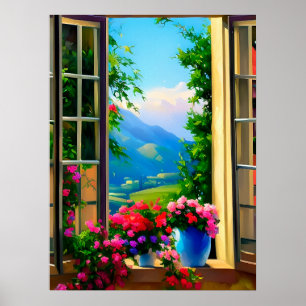 Fenêtre Scènes Art Mountain Flowers 18x24 Poster
