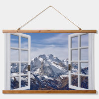 Fenêtre Vue Montagnes neigeuses Tapisserie murale