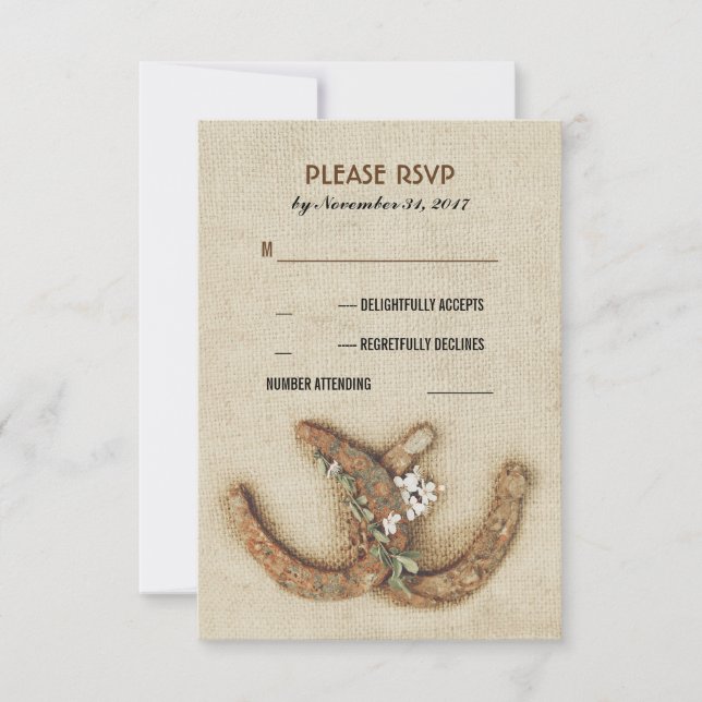 fer à cheval rustique mariage couple carte RSVP (Devant)