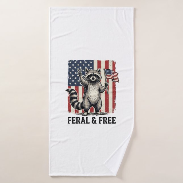 Feral and Free Patriotic Raccoon Vintage Shirt Des (Serviette de bain)