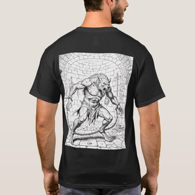 Feral Werewolf in Chains – Line Art T-Shirt (Dos)
