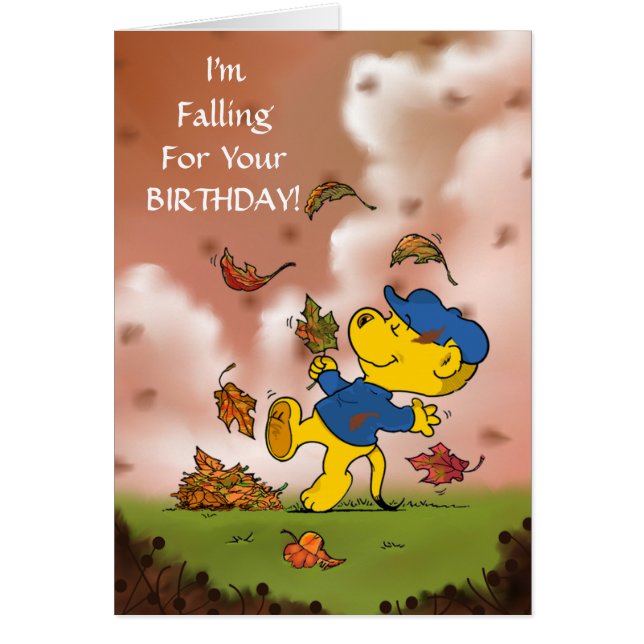 Ferald's Autumn Leaves Birthday Card (Devant)