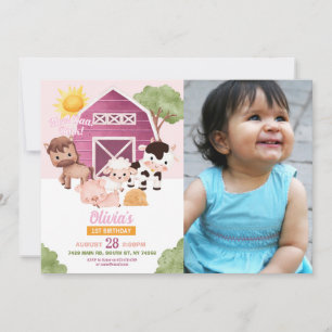 Ferme Anniversaire 1er Invitation Rose Girls One P
