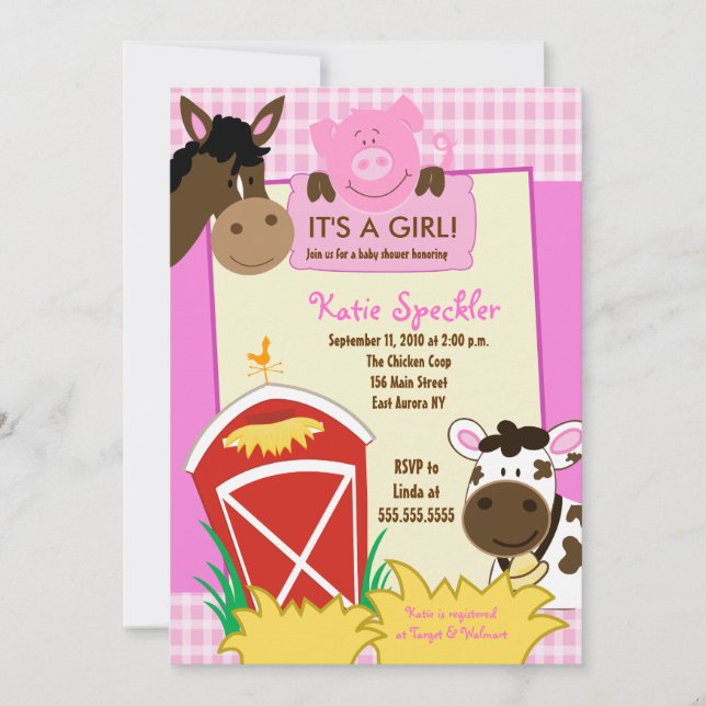 Ferme bébé fille 5x7 Baby shower INvitation (Devant)