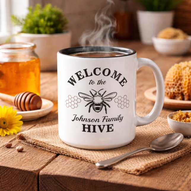Ferme Bienvenue à notre Bee Hive café Mug (Créateur téléchargé)