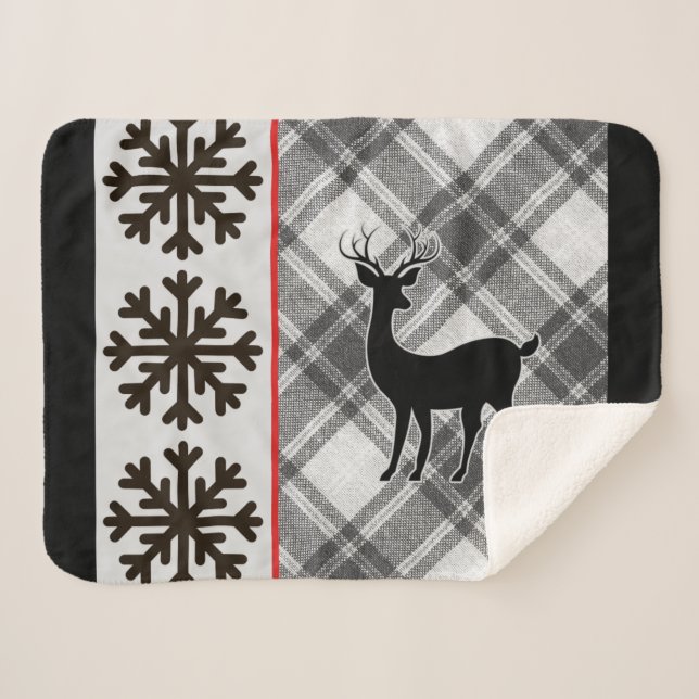 Ferme Bison noir blanc Plaid Deer Snowflake (Devant (Horizontal))