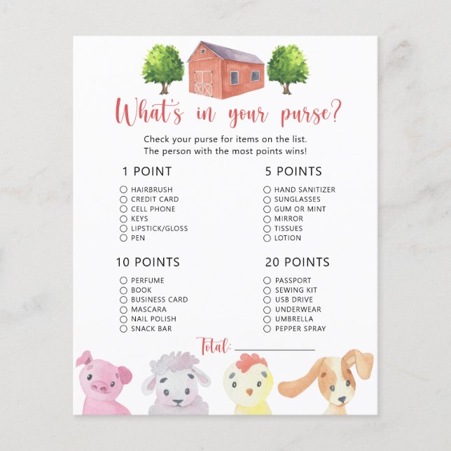 Ferme - Ce qui est dans votre jeu de baby shower à (Devant)