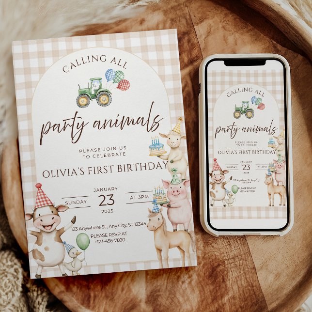 Ferme d'animaux de fête Invitation d'anniversaire  (Créateur téléchargé)