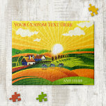 Ferme d'art primitif coloré Terrain Sunrise Puzzle<br><div class="desc">Puzzle avec un art primitif illustration d'un paysage agricole ensoleillé avec des vaches. Les couleurs vives font de ce puzzle un passe-temps agréable.</div>