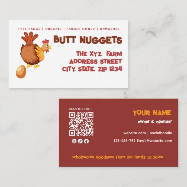 Ferme de nuggets de fessier drôles Carte de visite (Devant / Derrière)
