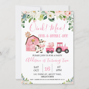 Ferme de tracteur à grange rose Floral Invitation