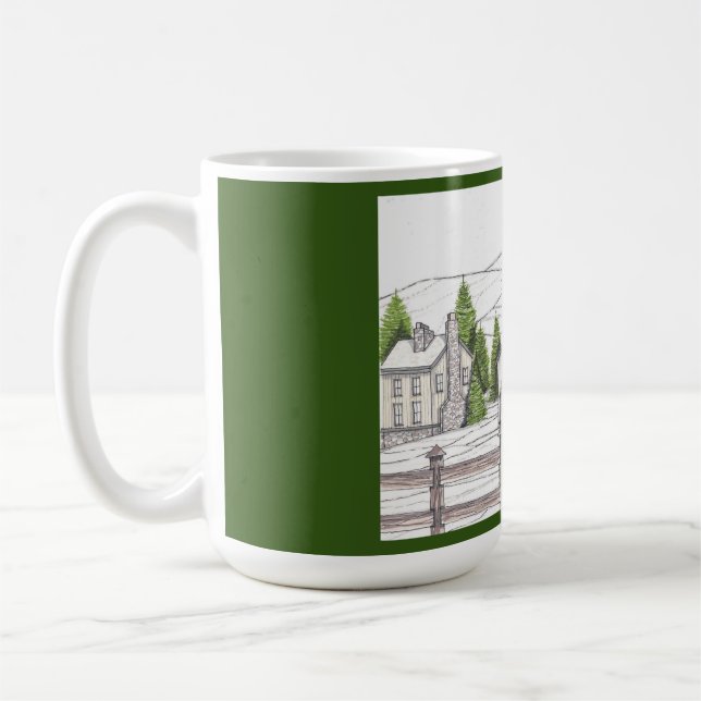 Ferme en pierre Hiver Vert foncé Café Mug (Gauche)