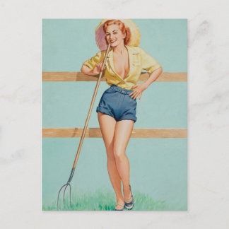 Ferme fille pin Vintage fille art Carte postale