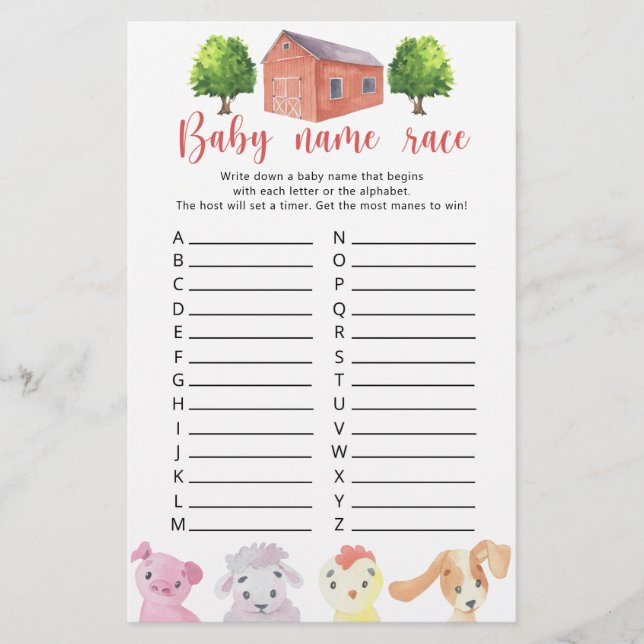 Ferme - Jeu de course de noms de bébé (Devant)
