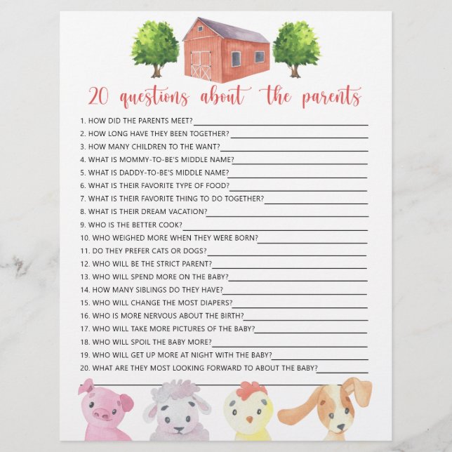 Ferme - Jeux - 20 questions sur les parents (Devant)