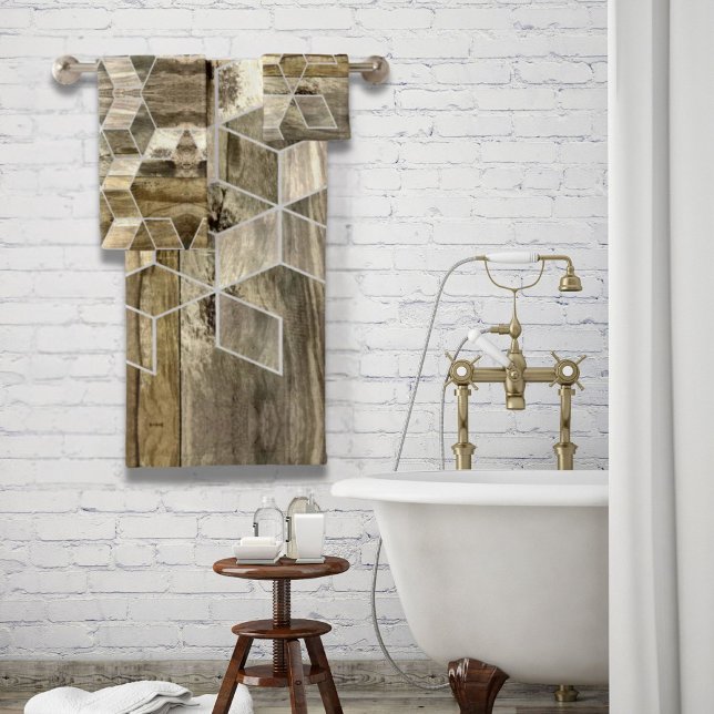 Ferme moderne Brown bois Motif géométrique (Modern Farmhouse Brown Wood Geometric Pattern Bath Towel Set)