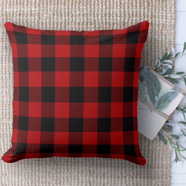 Ferme moderne Coussin en noir et rouge Buffalo pla (throw pillow farmhouse pillows country plaid throw pillow red and black)