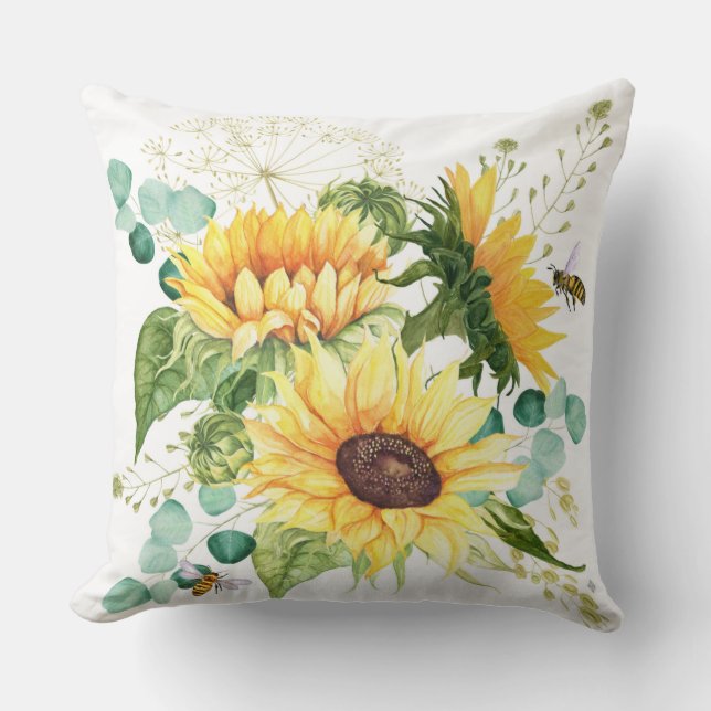 Ferme moderne tournesol et coussin d'abeille (Recto)