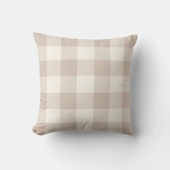 Ferme Neutre Plaid Coussin en Tan & Ivory (Recto)
