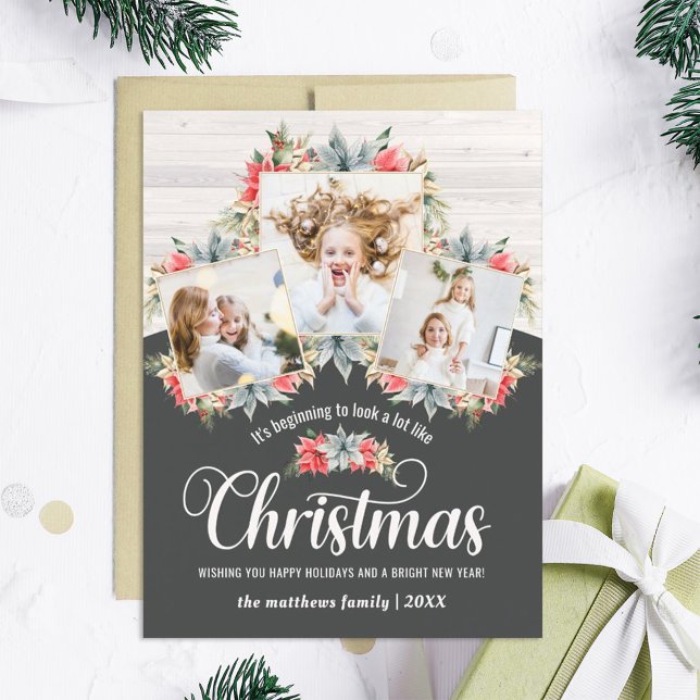 Ferme Poinsettia 3 Photo Collage Carte magnétique (Créateur téléchargé)