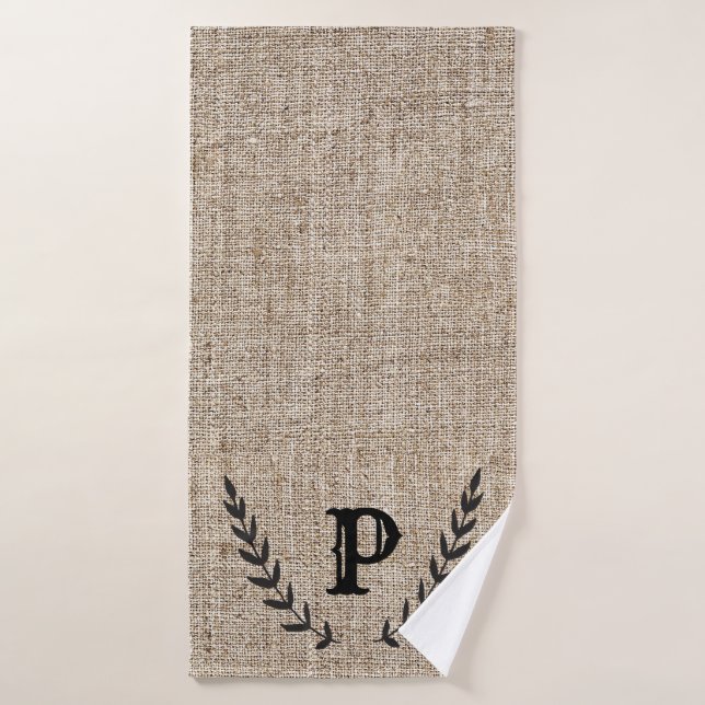 Ferme rustique Burlap & Black Botanical Laurel (Serviette de bain)