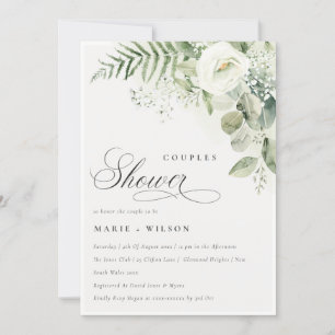 Fern Green Blanc Floral Couples Douche Invitation