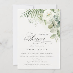 Fern Green Blanc Floral Couples Douche Invitation