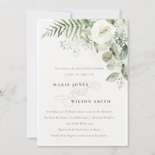 Fern Green Blanc Floral Couples Douche Invitation