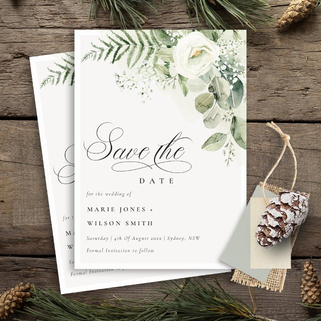 Fern Green Floral Blanc Sauvez La Date Invitation (Créateur téléchargé)