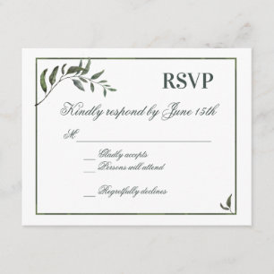 Fern Green Willow Branch Mariage élégant RSVP