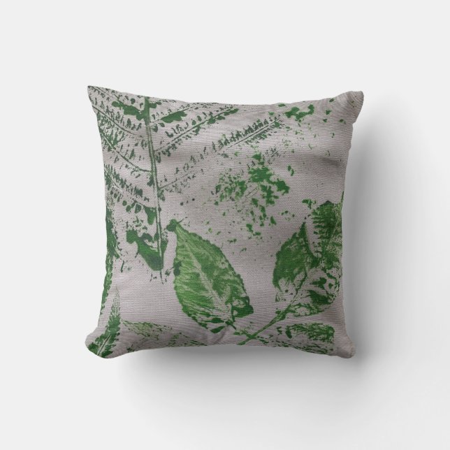 Fern Leaf Grey Printmaking Botanical Coussin (Recto)