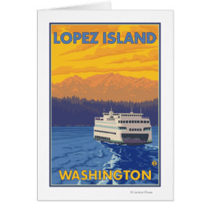 Ferry et montagnes - Lopez Island, Washington