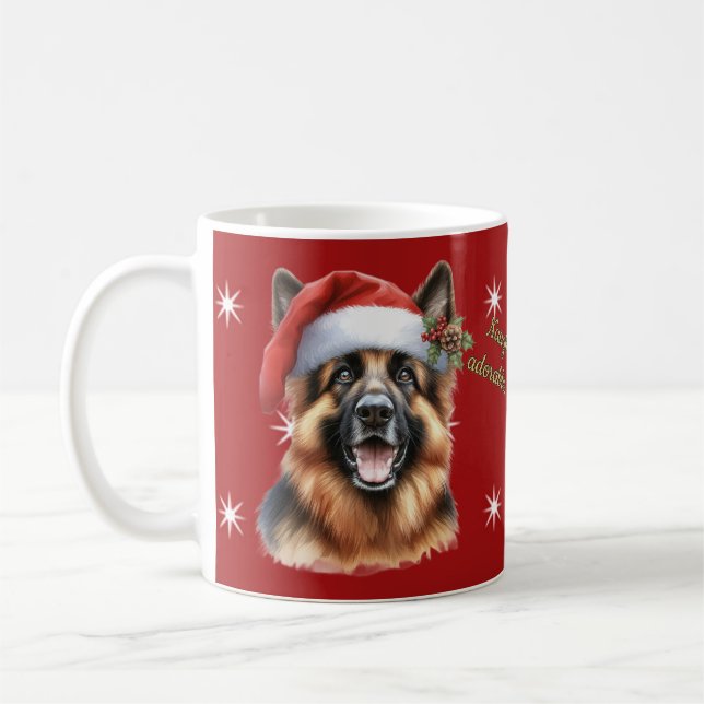 Festif berger allemand Mug de Noël (Gauche)