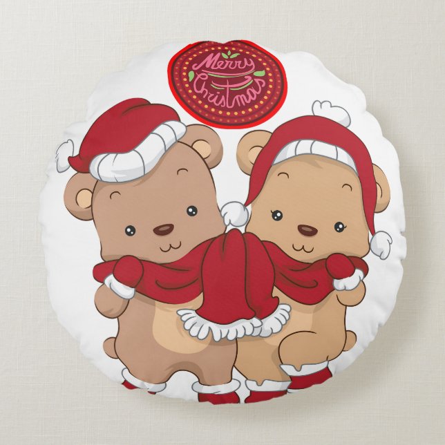 Festif Joyeux Noël Round Coussin (Devant)