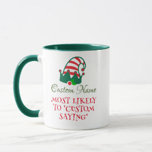 Festif Nom personnalisé, Texte Mugs elfes de Noël