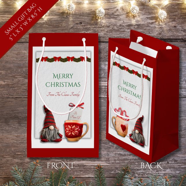 Festif rouge Noël Gnome Petit sac cadeau (Festive Red and White Christmas Gnome Small Gift Bag)