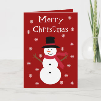 Festif Snowman & Snowflakes Carte rouge de Noël
