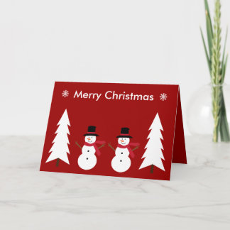 Festif snowmen & arbres rouge & blanc carte de Noë