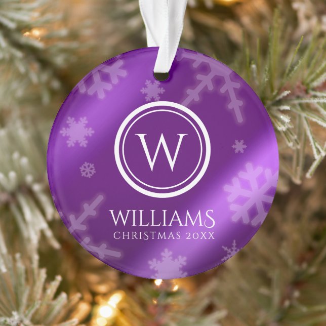 Festif Violet Foil Snowflakes Nom du monogramme (Arbre)