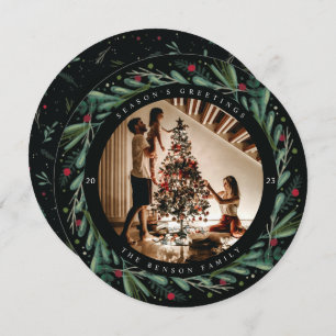Festif Wreath Feuilles Berries Carte ronde