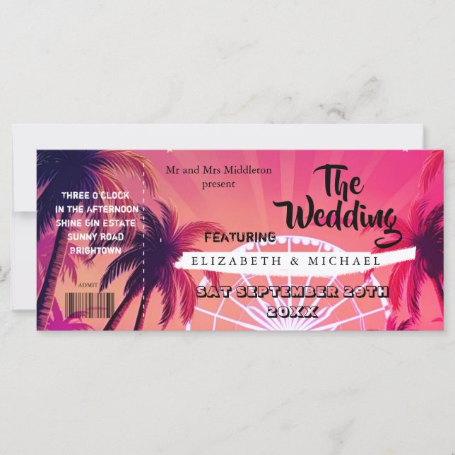 Festival Ticket Palm Pink Sunset Wedfest Mariage (Devant)